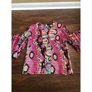 Le Caviar hot Pink Boho Bell Sleeve blouse size S
